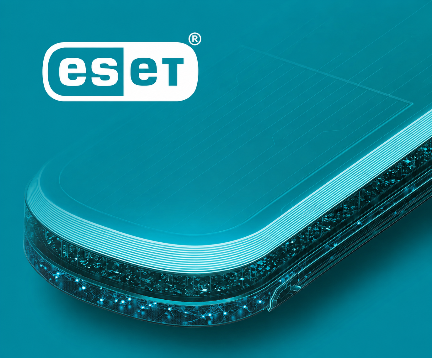 ESET branded cyber security artwork with layered protection visual